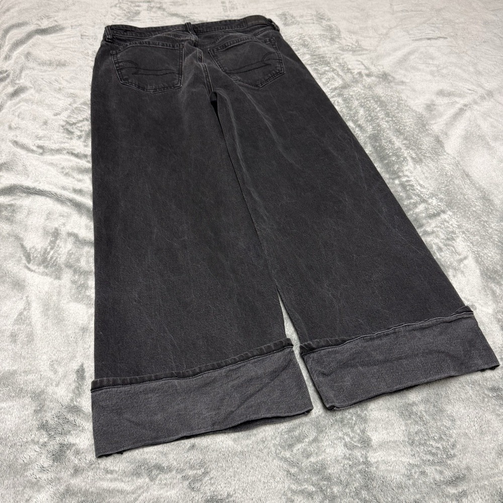 American Eagle Stovepipe Jeans Size 14 Baggy Cuffed Wide Leg Denim Black - Picture 10 of 12